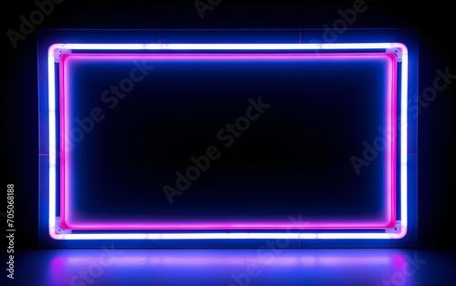 A blue and purple neon sign with a blank screen Generative AI