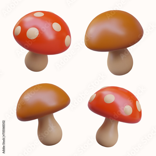 Set of edible and poisonous mushrooms. Toadstools and penny bun in different positions. Isolated vector illustration for children biology. Templates for autumn game