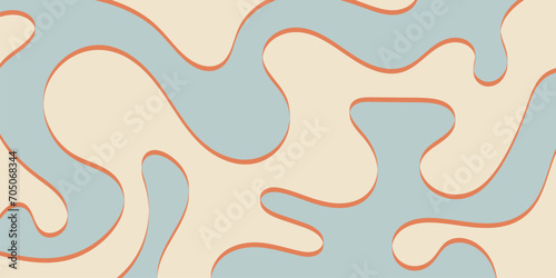 Swirl wavy groovy background retro trendy vector design illustration in pale tosca, beige, brown pastel colors