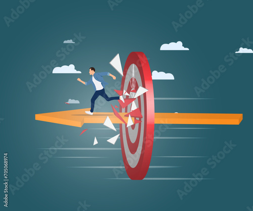 A determined young man achieves his goals, work is successful, business is successful.vector illustration.