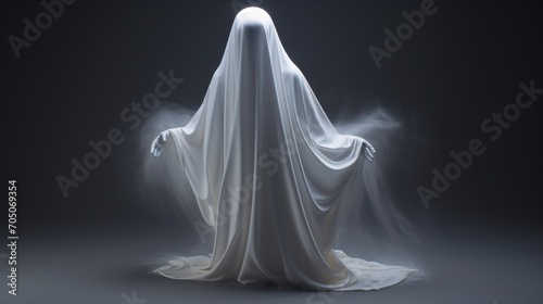 Ghostly figure in a white robe Generative AI