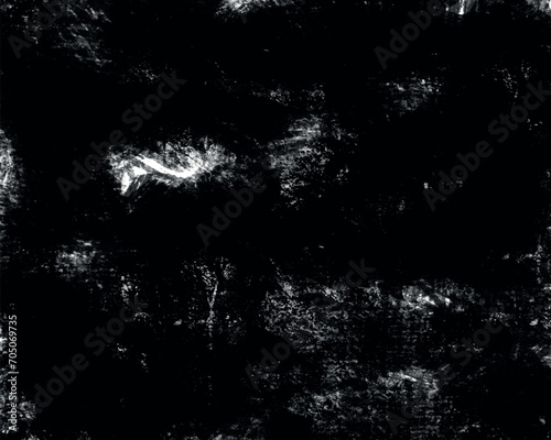 Vintage distressed old dust and scratches texture overlay with vignette border. Dark background wall. Textured black grunge background. Black brush strokes oil paints on white paper. Black paper textu