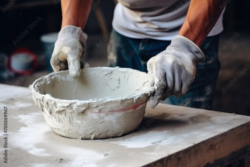 Fototapeta premium Perfection in Process: Workman's Plastering Art