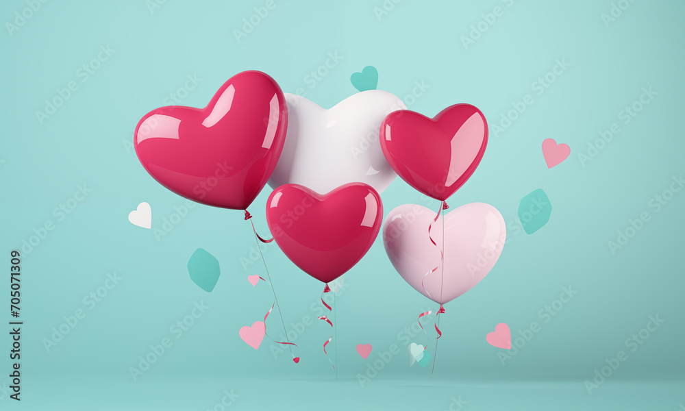  Valentine's Day poster design With heart balloons on a beautiful background , heart shaped balloons