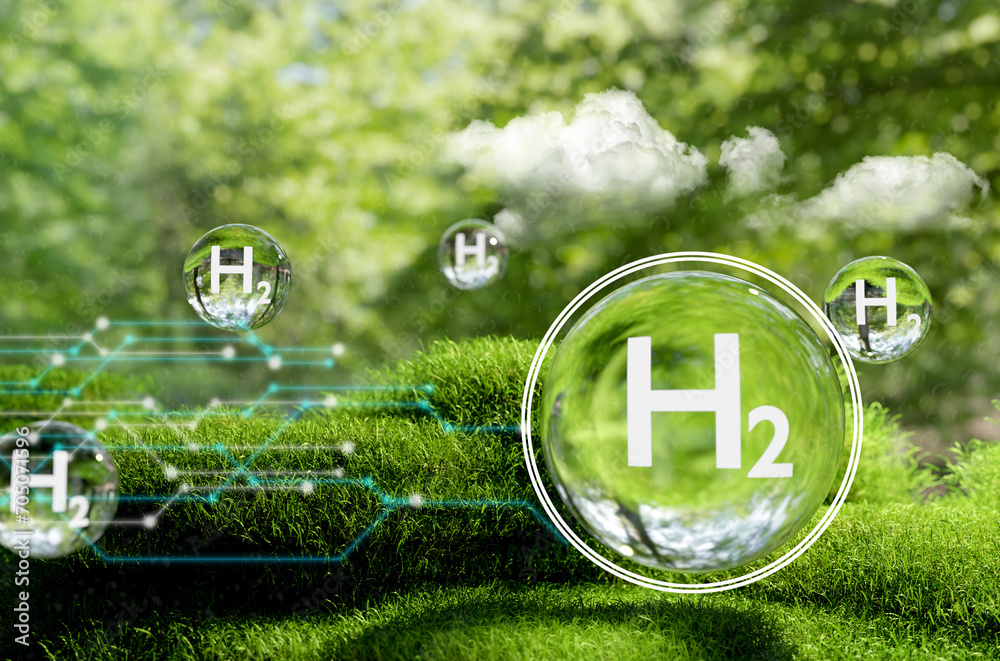 hydrogen energy and hydrogen power, zero emission concept, this picture is 3d illustration rendering