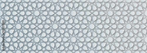 Islamic Ornament Vector. White soft grey blue background. Light shadow 3d ramadan eid arabic geometric pattern elements motif.