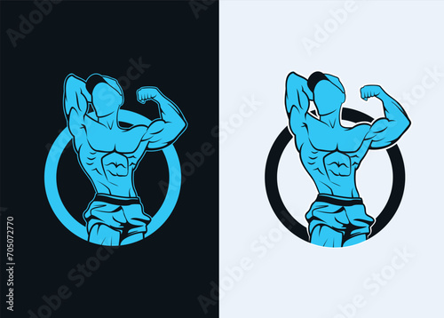 Bodybuilding and fitness logo, Posing athlete Vector illustration.