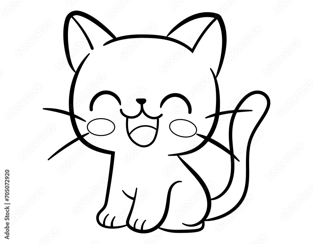 vector meow. Cute cartoon kitten. Black and white line drawing for children's coloring books