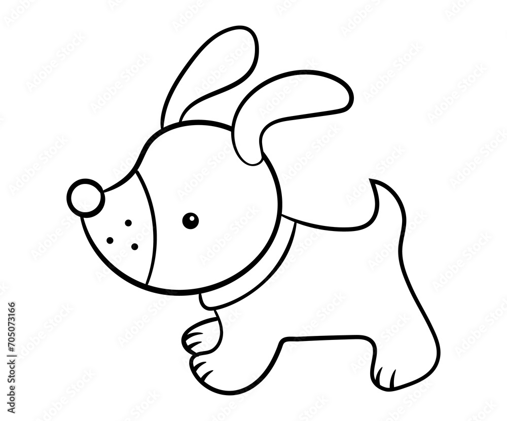 simple puppy cartoon hand drawn. illustration for kids. coloring book. black lines. isolated on white simple puppy cartoon hand drawn. illustration for kids. coloring book. black lines. isolated on white