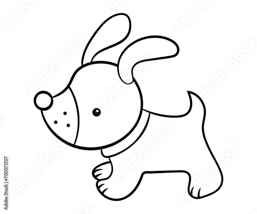 simple puppy cartoon hand drawn. illustration for kids. coloring book. black lines. isolated on white © George