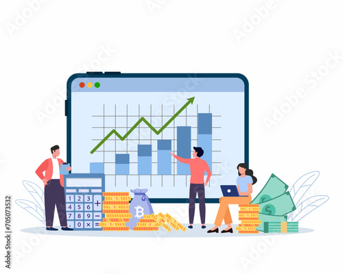 Business team analysis and monitoring growth data analysis research business financial planning vector illustration.