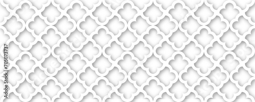 Islamic Ornament Vector. White background. Light shadow 3d ramadan eid arabic geometric pattern elements cloud round motif.