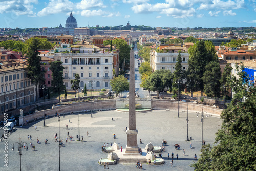 An amazing panoramic view from the Pincio Terrace to Piazza del Popolo, Rome, Italy photo