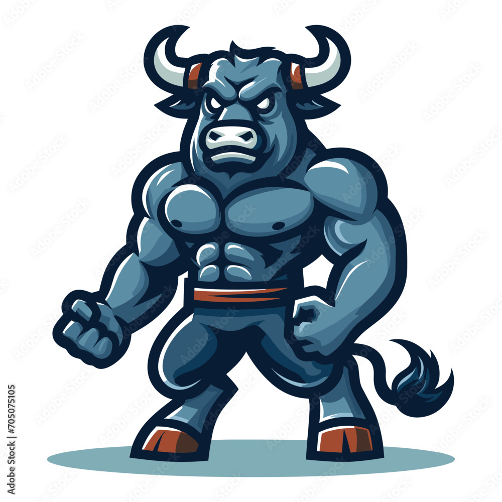 Strong athletic body muscle bull mascot design vector illustration, logo template isolated on white background Strong athletic body muscle bull mascot design vector illustration, logo template isolated on white background
