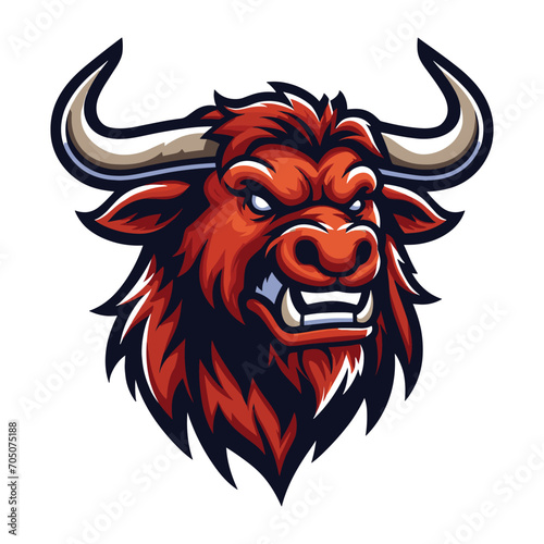 wild strong animal bull head face mascot design vector illustration  logo template isolated on white background
