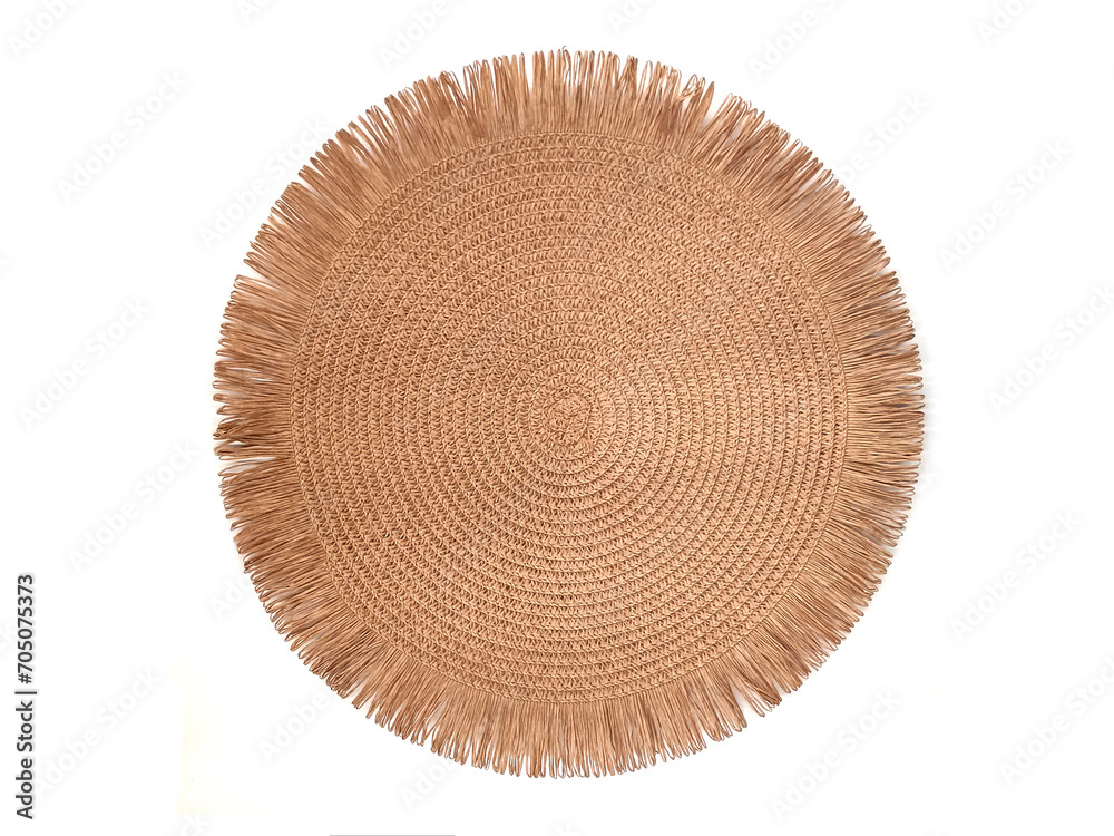 Circle Wicker straw stand isolated on a white background, top view. Circle Wicker straw stand isolated on a white background, top view.