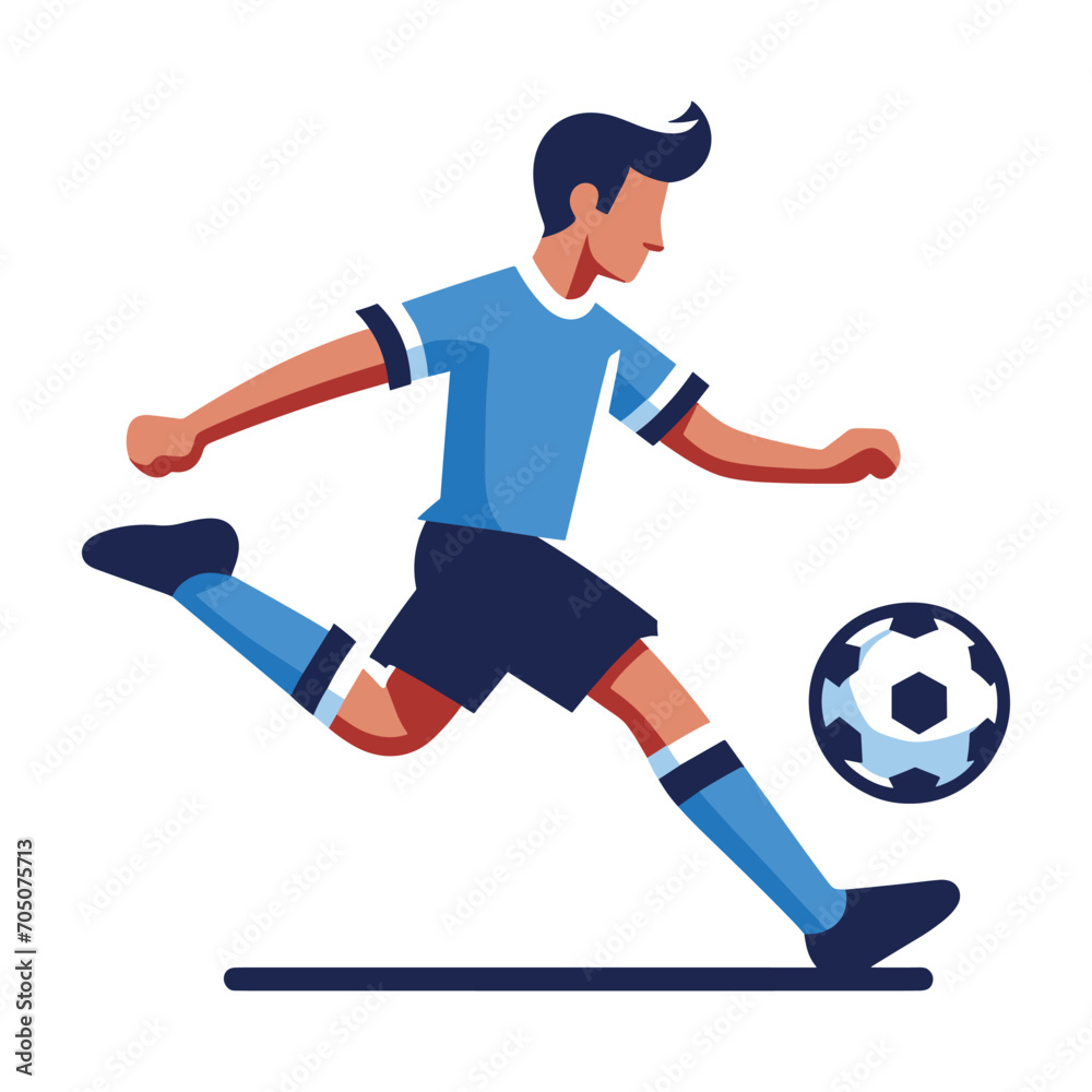 soccer player men athlete vector design, colourful style football game male player illustration, player kicking ball template isolated on white background