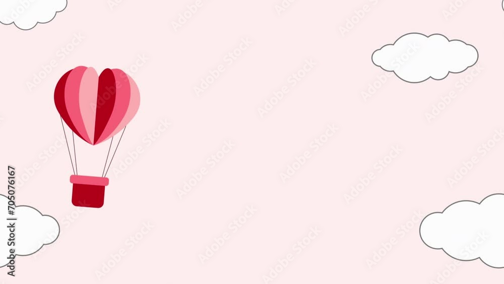 Heart shaped balloon floating in a pink color background with clouds ...