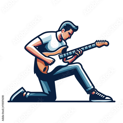 Musician playing electric guitar, rockstar guitarist design vector illustration, guitar-playing isolated on white background