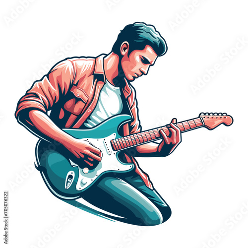 Musician playing electric guitar, rockstar guitarist design vector illustration, guitar-playing isolated on white background