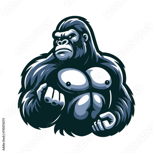 muscle gorilla ape monkey mascot design logo vector illustration isolated on white background
