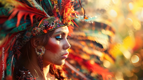 Girl in carnival costume with feathers