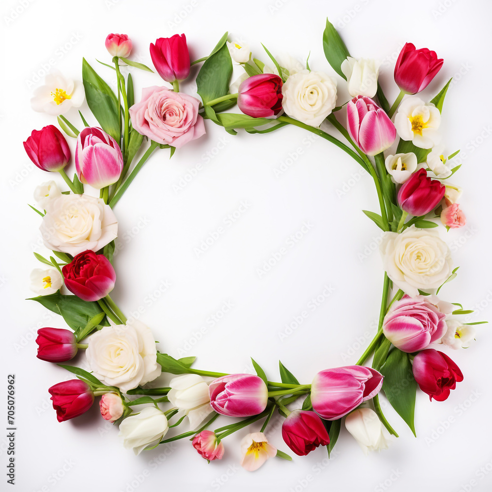 Floral frame of pink and red roses