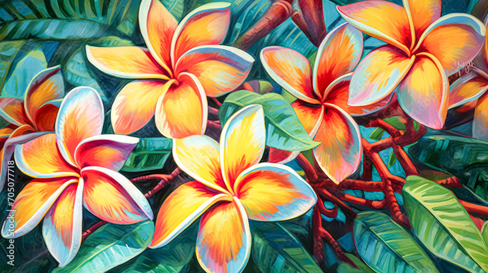 Plumeria, a tropical beauty, popular in Hawaii. A captivating stock photo capturing the allure of blooming flowers for a touch of paradise Plumeria, a tropical beauty, popular in Hawaii. A captivating stock photo capturing the allure of blooming flowers for a touch of paradise