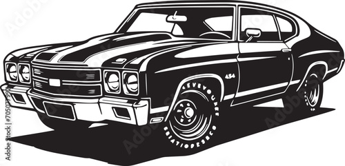 1970s Muscle Car  in a black vintage 454 style, designed to be smooth, polished, and classic car Vector SVG Line art