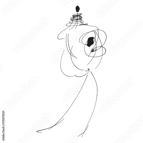 Hand Drawn Fashion Designer Illustration.Fashion Model Illustration, Stylish Sketch.Hand drawn outfit look.Fashion Designer Style. Placement Print. Woman fashion look. Minimal Print. Poster Print