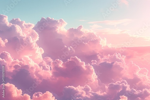 A dreamlike cloudscape with vibrant pink and soft white hues, resembling cotton candy.