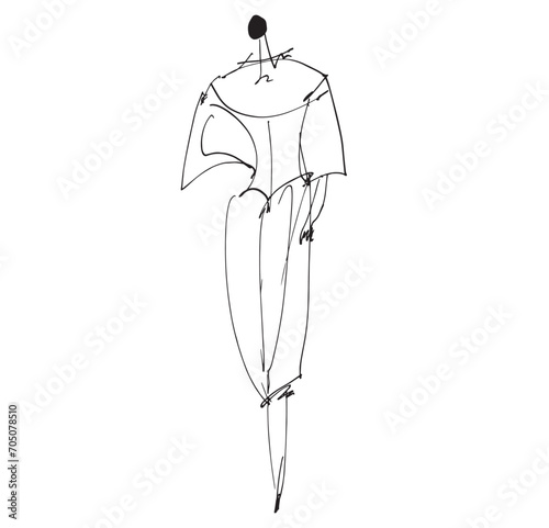 Hand Drawn Fashion Designer Illustration.Fashion Model Illustration, Stylish Sketch.Hand drawn outfit look.Fashion Designer Style. Placement Print. Woman fashion look. Minimal Print. Poster Print