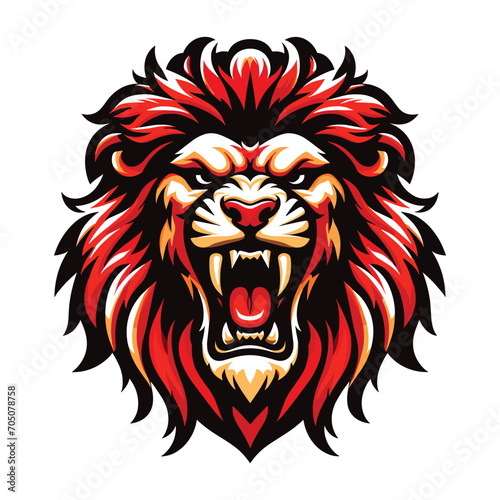 Lion Head Roaring Logo mascot vector illustration  emblem design isolated on white background