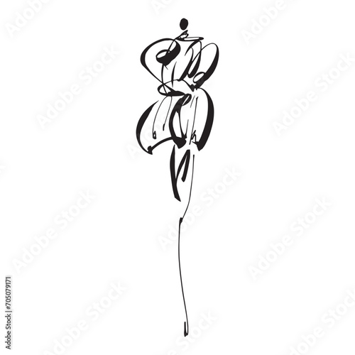 Hand Drawn Fashion Designer Illustration.Fashion Model Illustration, Stylish Sketch.Hand drawn outfit look.Fashion Designer Style. Placement Print. Woman fashion look. Minimal Print. Poster Print