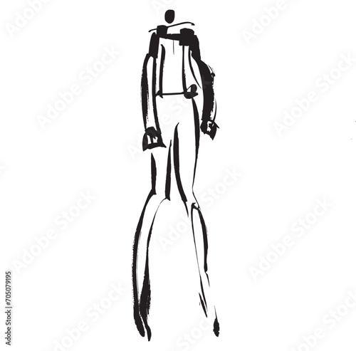 Hand Drawn Fashion Designer Illustration.Fashion Model Illustration, Stylish Sketch.Hand drawn outfit look.Fashion Designer Style. Placement Print. Woman fashion look. Minimal Print. Poster Print