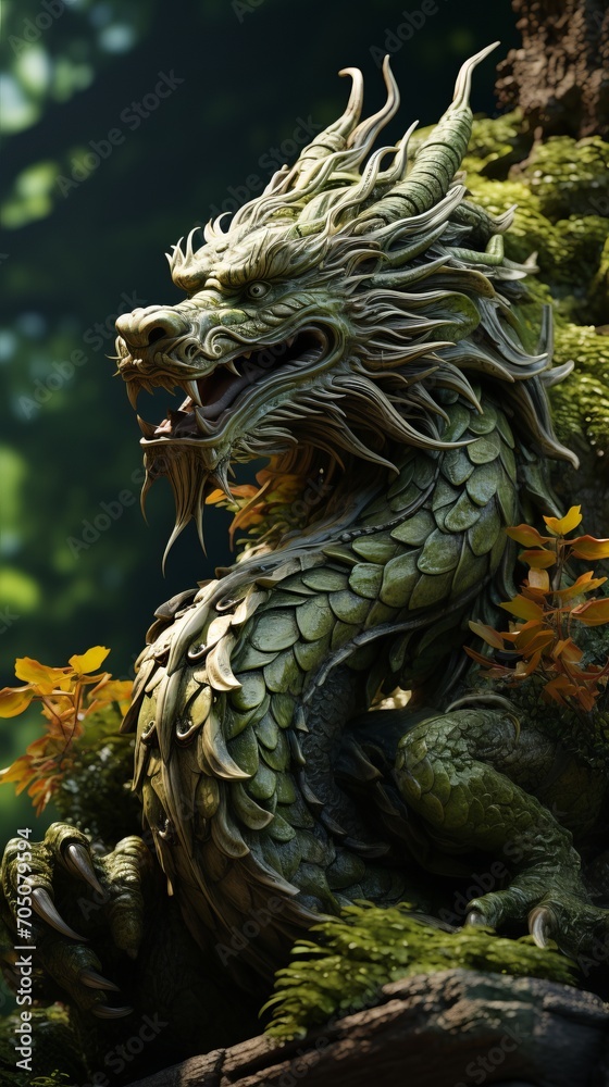 Green dragon, symbol of Chinese New Year 2024, on natural background