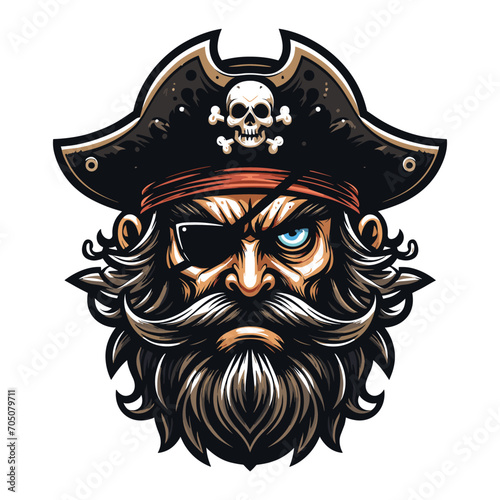 Fotografie, Obraz Angry pirate head face with hat and eye patch mascot design vector illustration,