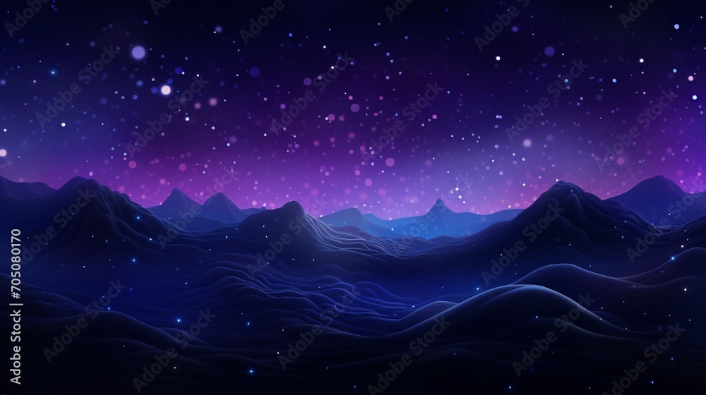 A dark and starry night with a mountain range in the distance Generative AI