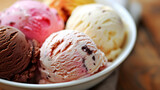 Assorted Ice Cream Scoops in Bowl Close-Up
