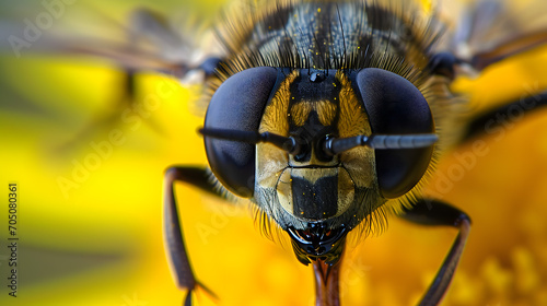 Extreme Close-up of a Hoverfly's Head with Compound Eyes