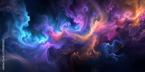 An abstract visualisation of colorful interstellar cloud formations with swirling patterns. photo
