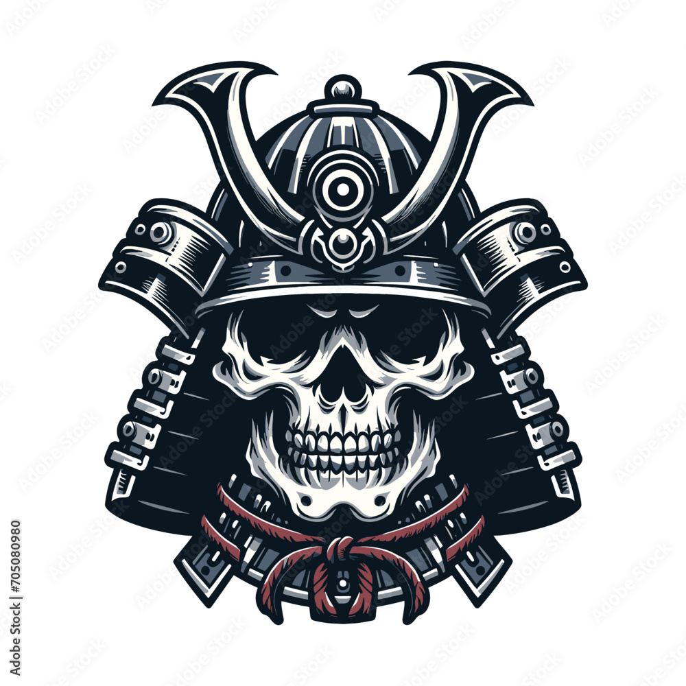 skull head face with samurai helmet design vector illustration. Traditional Japanese culture. Tattoo print. illustration for t-shirt print, fabric and other uses. Isolated on white background skull head face with samurai helmet design vector illustration. Traditional Japanese culture. Tattoo print. illustration for t-shirt print, fabric and other uses. Isolated on white background