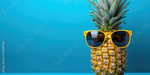 Quirky yellow pineapple with sunglasses and headphones photo