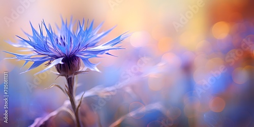 cornflower in front of a blurred colorful background