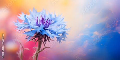 cornflower in front of a blurred colorful background