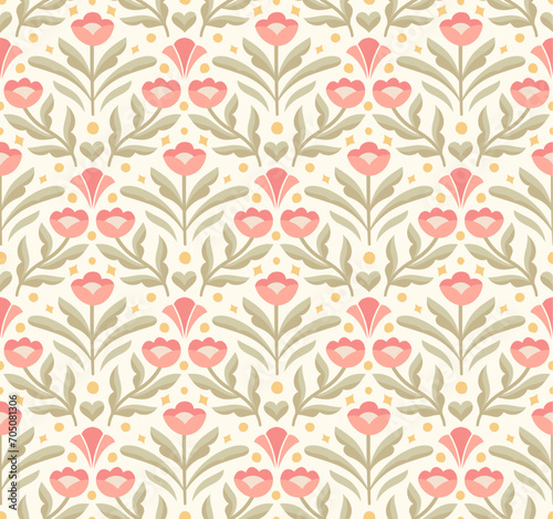 Modern floral art deco seamless pattern. Vector damask illustration with leaves. Decorative botanical background.