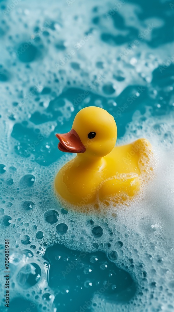 Rubber Duck Floating in Water-Filled Bathtub