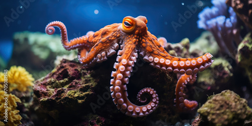 An octopus with swirling tentacles glides through the underwater realm, its eyes gleaming with curiosity © PRI