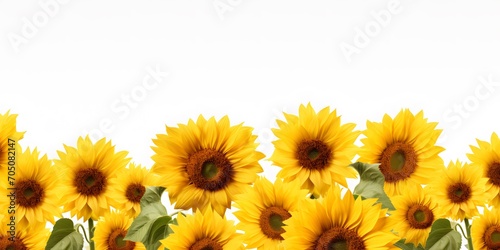 field of blooming sunflowers in sunshine isolated on transparent background overlay template