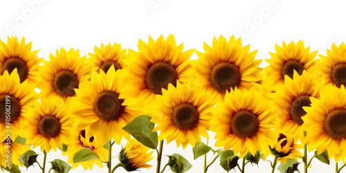 field of blooming sunflowers in sunshine isolated on transparent background overlay template